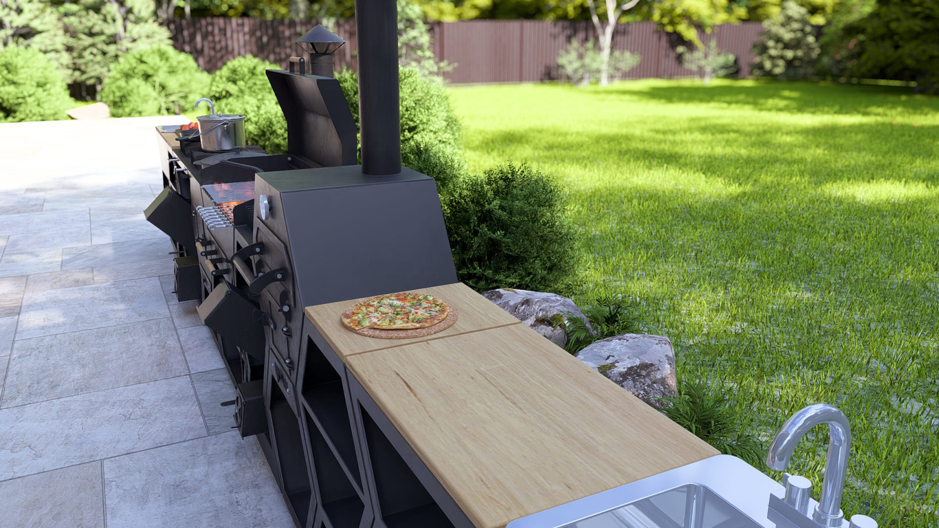 Modular Outdoor Kitchen. DXF, SVG files for plasma, laser cutting. BBQ + Pizza Oven + Cauldron Stove + Rocket Stove + Sink + Table. Фото 15