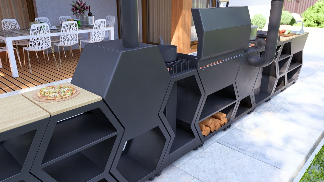 Modular Outdoor Kitchen. DXF, SVG files for plasma, laser cutting. BBQ + Pizza Oven + Cauldron Stove + Rocket Stove + Sink + Table. Фото 13