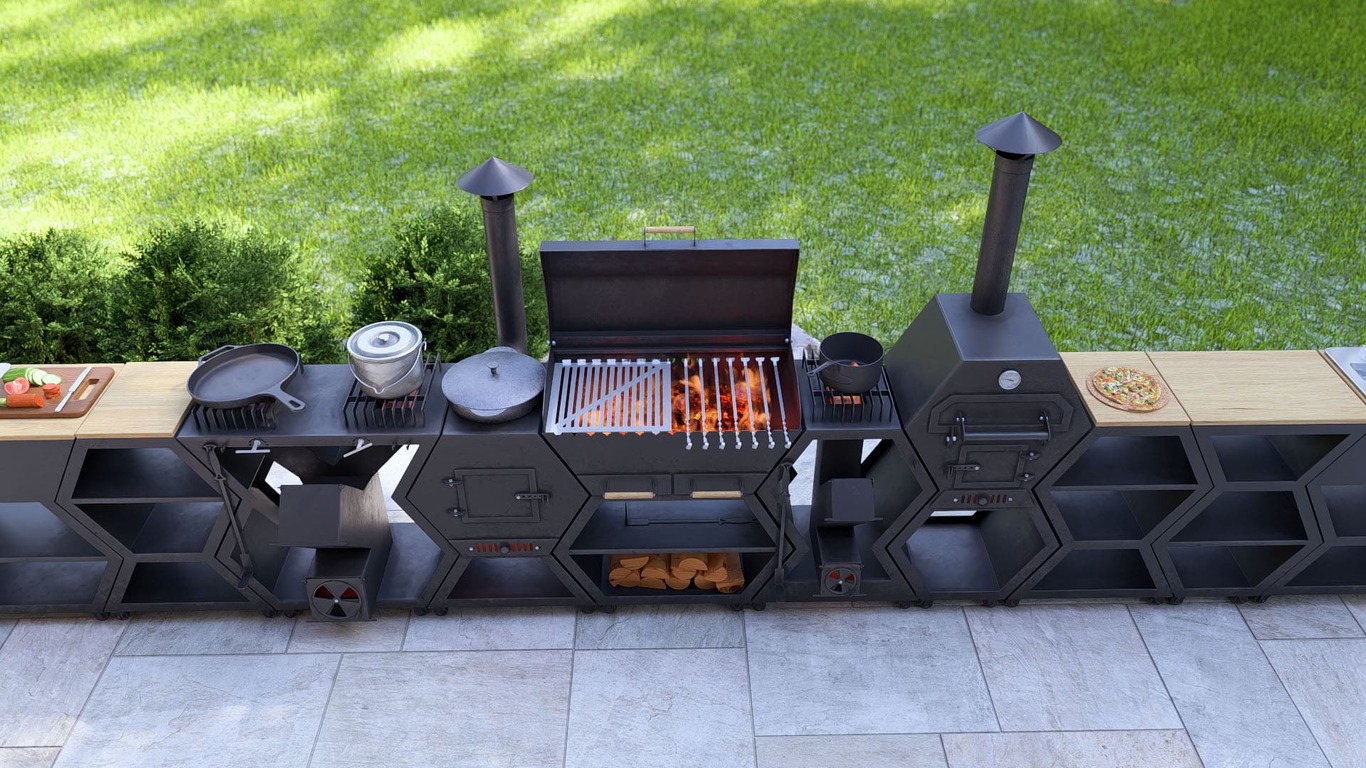 Modular Outdoor Kitchen. DXF, SVG files for plasma, laser cutting. BBQ + Pizza Oven + Cauldron Stove + Rocket Stove + Sink + Table. Фото 14