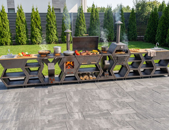 Modular Outdoor Kitchen. DXF, SVG files for plasma, laser cutting. BBQ + Pizza Oven + Cauldron Stove + Rocket Stove + Sink + Table