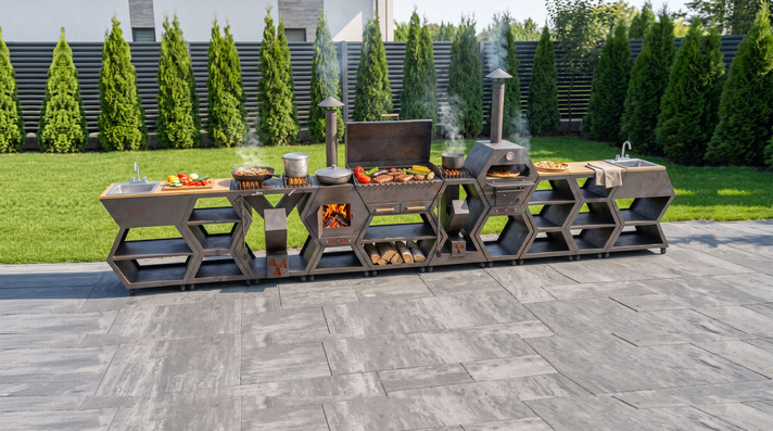 Modular Outdoor Kitchen. DXF, SVG files for plasma, laser cutting. BBQ + Pizza Oven + Cauldron Stove + Rocket Stove + Sink + Table
