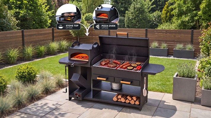 BBQ Grill with Rocket Stove & Pizza Oven. DXF, SVG files for plasma, laser cutting