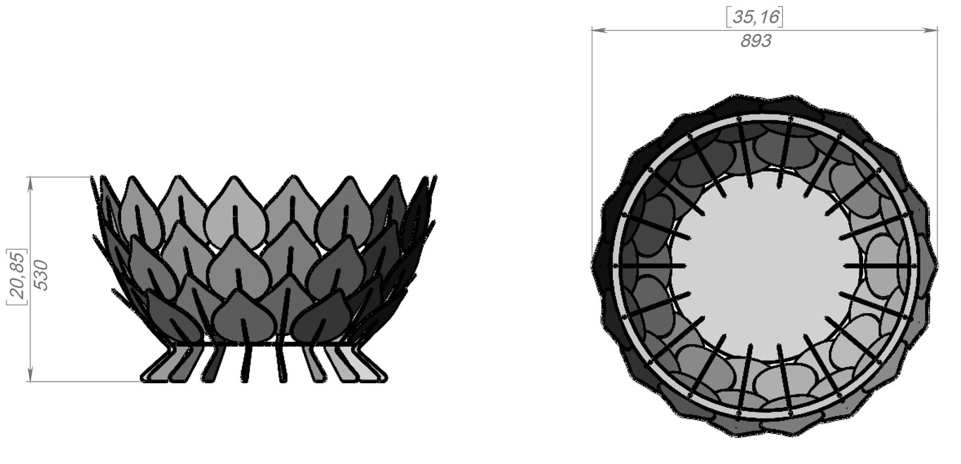 Leaves Scales Fire Pit (35" Diameter). DXF, SVG files for laser, plasma cutting. Фото 10