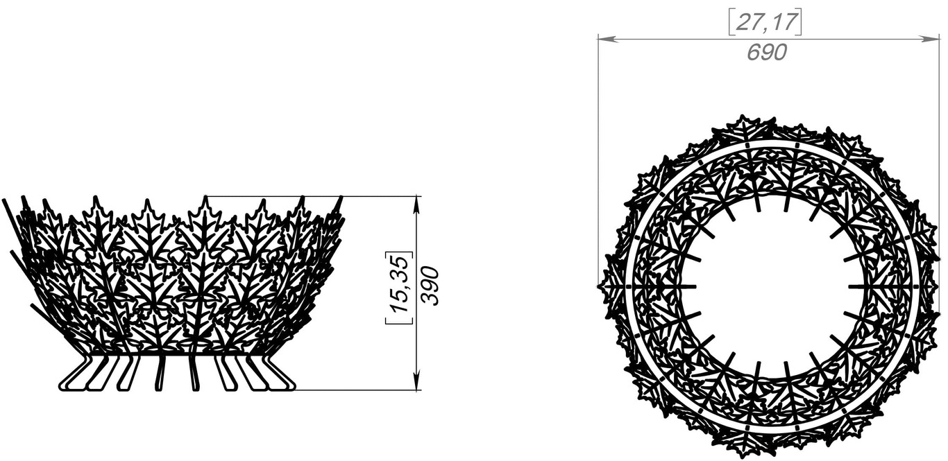 Braciere Squame Foglie d'Acero (Diametro 700 mm). File DXF, SVG per taglio laser, plasma. Фото 9