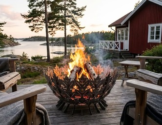 Maple Leaves Scales Fire Pit (27" Diameter). DXF, SVG files for laser, plasma cutting