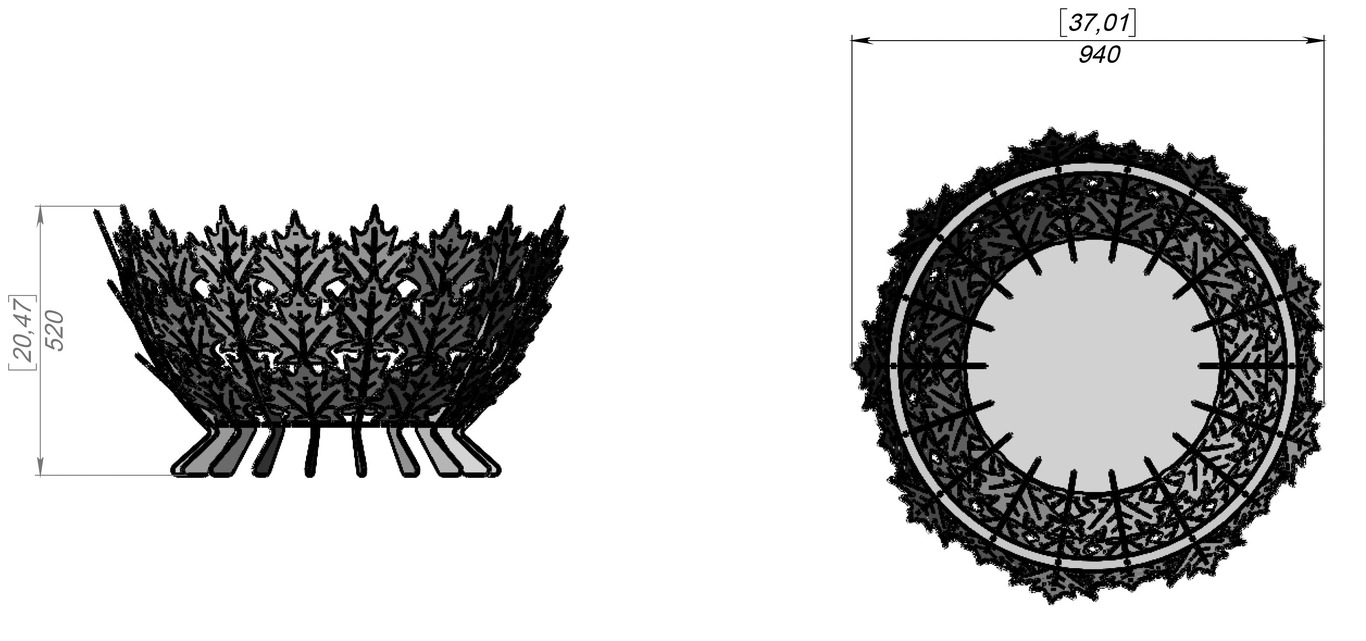 Braciere Squame Foglie d'Acero (Diametro 940 mm). File DXF, SVG per taglio laser, plasma. Фото 9