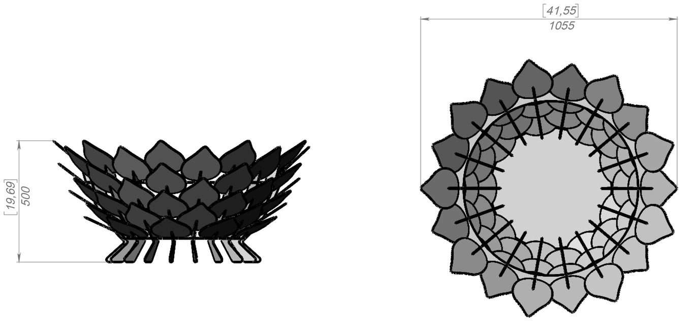 Braciere a Squame Foglie Aperte (Diametro 1060 mm). File DXF, SVG per taglio laser, plasma. Фото 9