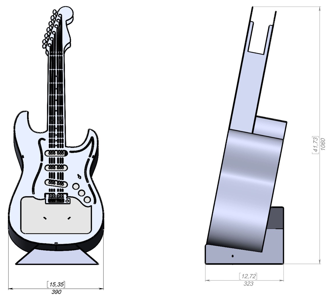 Vatră de foc Chitară electrică 1060 mm. Fișiere DXF, SVG pentru tăiere cu laser, plasmă. Фото 13