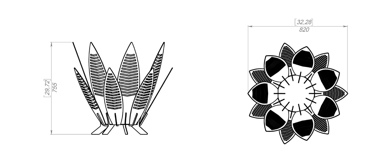 Braciere Foglie Lunghe 755 mm. File DXF, SVG per taglio laser, plasma. Фото 9