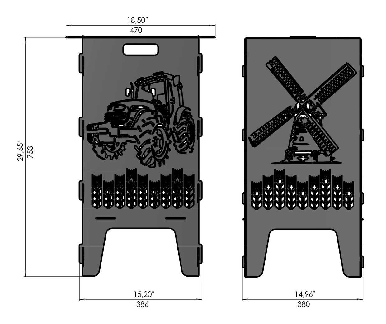 Tractor and Mill Fire Pit Grill. DXF files for laser, plasma cutting. Фото 8