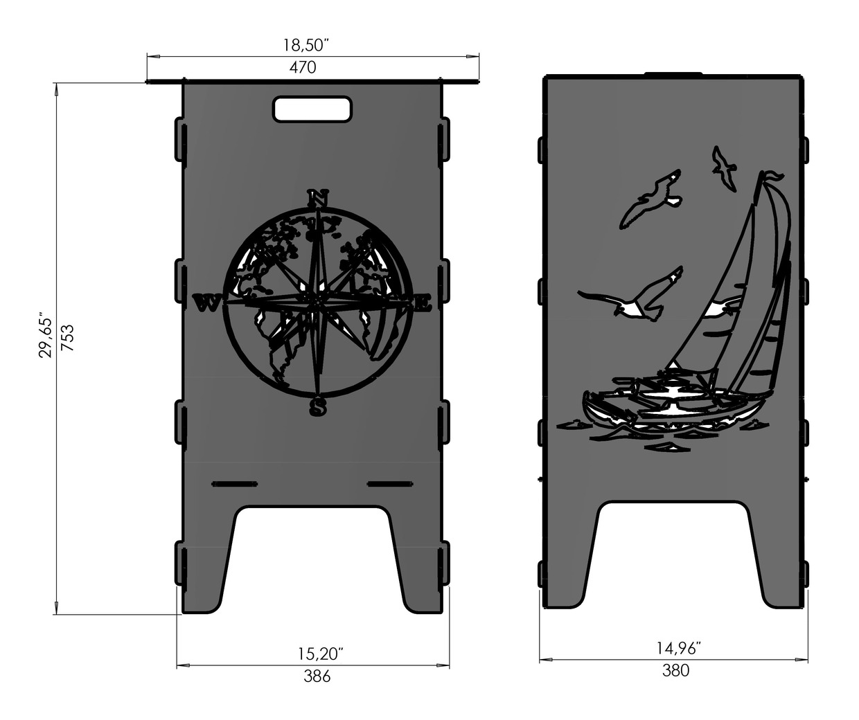 Compass and Sailboat Fire Pit Grill. DXF files for laser, plasma cutting. Фото 8