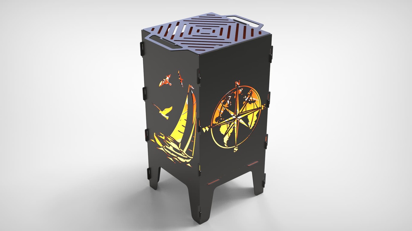Compass and Sailboat Fire Pit Grill. DXF files for laser, plasma cutting. Фото 2