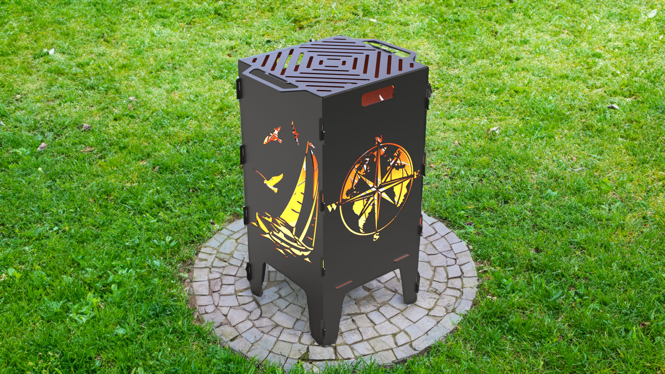 Compass and Sailboat Fire Pit Grill. DXF files for laser, plasma cutting