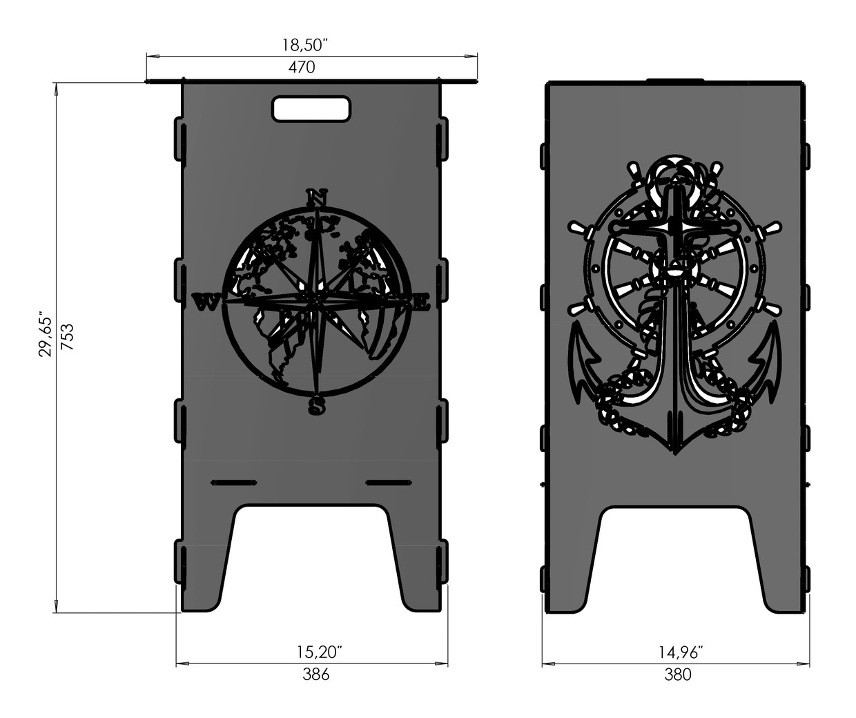 Compass and Anchor Fire Pit Grill. DXF files for laser, plasma cutting. Фото 8