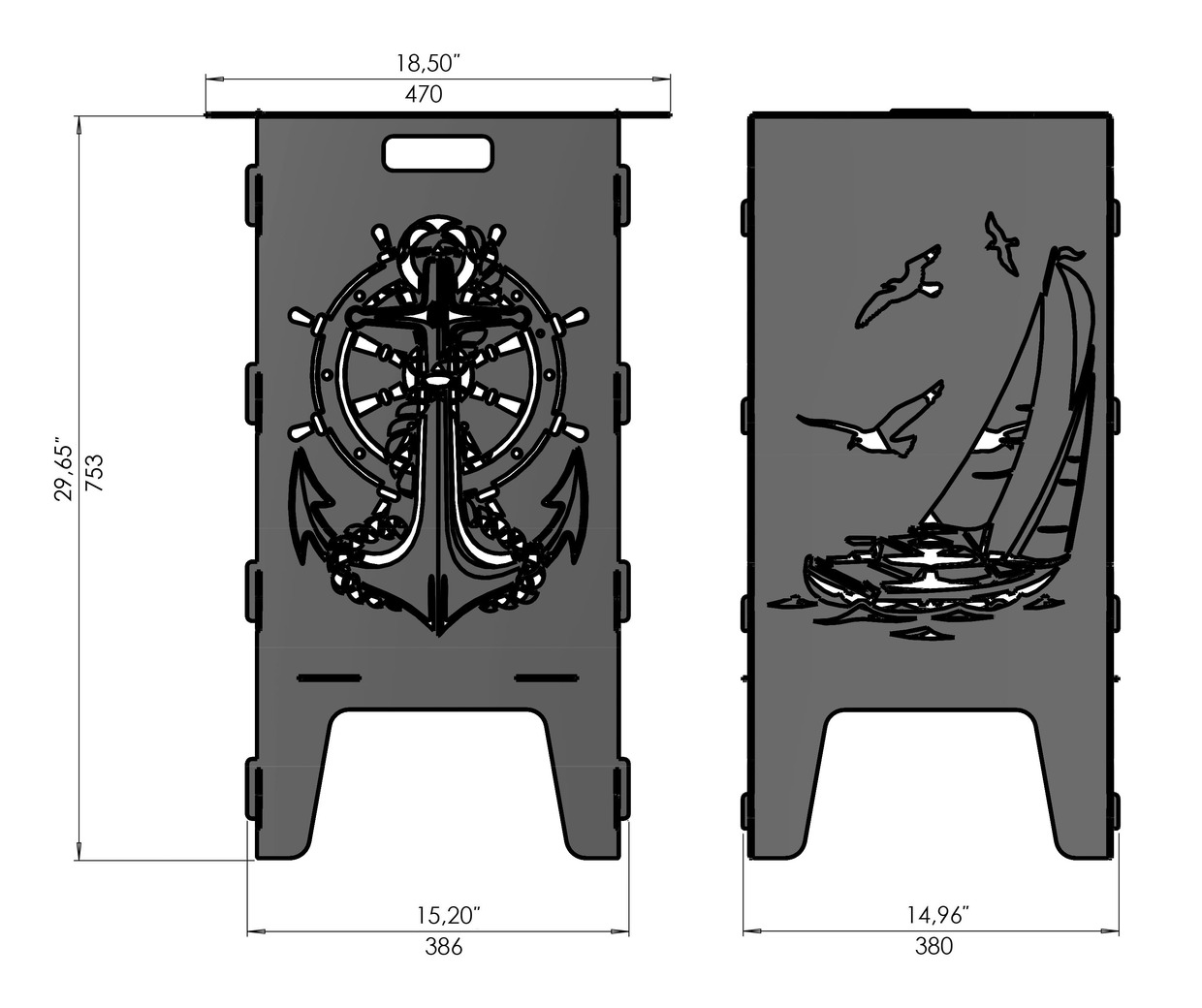 Anchor and Sailboat Fire Pit Grill. DXF files for laser, plasma cutting. Фото 9
