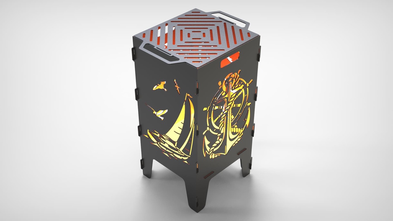 Anchor and Sailboat Fire Pit Grill. DXF files for laser, plasma cutting. Фото 2