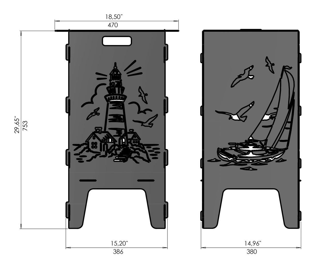 Lighthouse and Sailboat Fire Pit Grill. DXF files for laser, plasma cutting. Фото 8