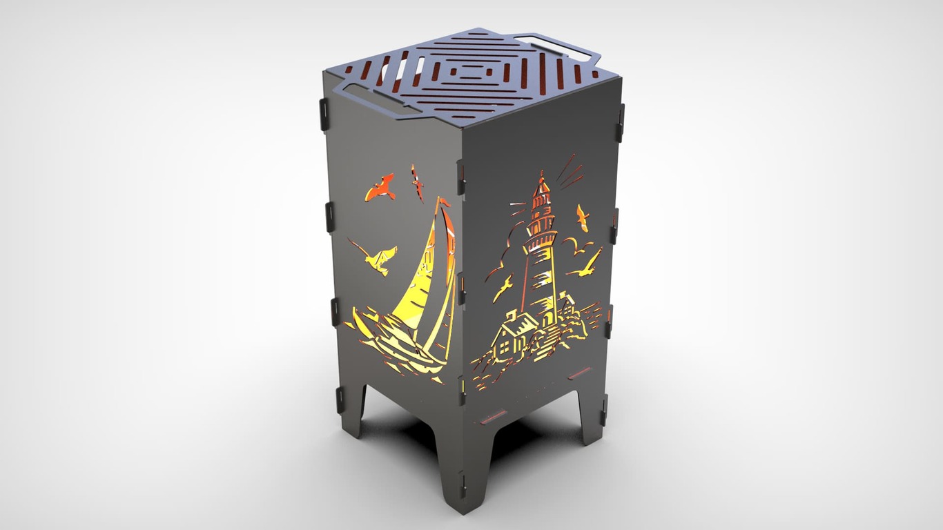 Lighthouse and Sailboat Fire Pit Grill. DXF files for laser, plasma cutting. Фото 2