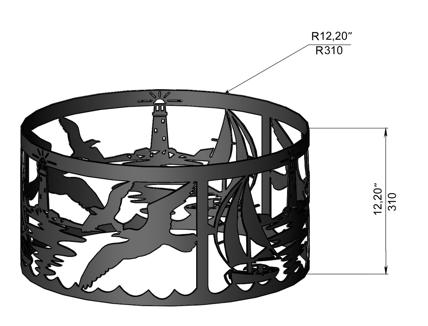 Anello per Braciere Oceano. File DXF, SVG per taglio laser, plasma. Фото 9
