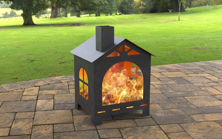 House Outdoor Fireplace. DXF, SVG files for laser, plasma cutting. Patio Fire Pit