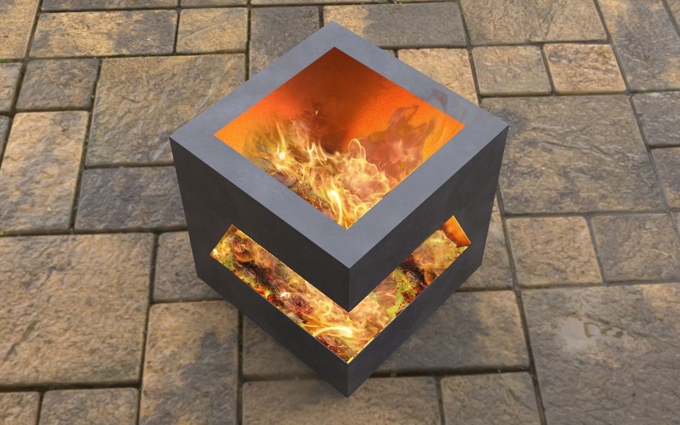 Caminetto da Giardino Cubo Moderno con Ritaglio. File DXF, SVG per taglio laser, plasma. Braciere da Esterno. Фото 6