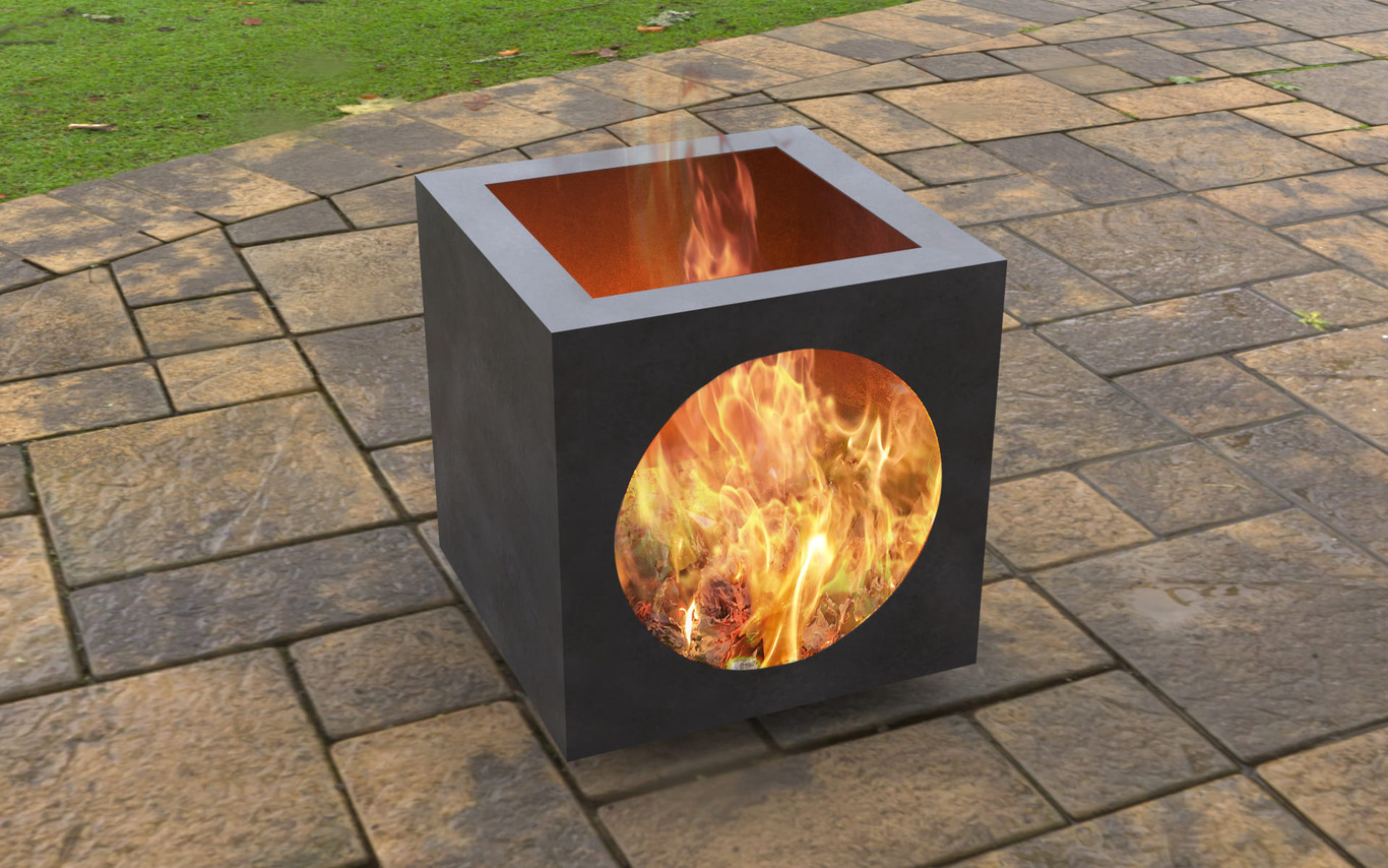 Lareira Cubo Moderna para Pátio com Recorte Circular. Arquivos DXF e SVG para corte a laser e plasma. Lareira de Quintal. Фото 2