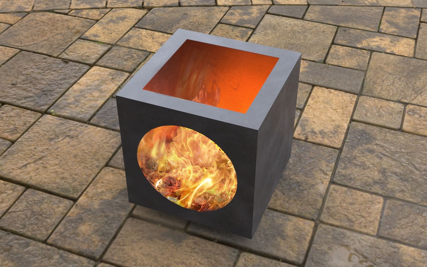Lareira Cubo Moderna para Pátio com Recorte Circular. Arquivos DXF e SVG para corte a laser e plasma. Lareira de Quintal. Фото 4