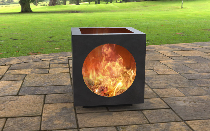 Lareira Cubo Moderna para Pátio com Recorte Circular. Arquivos DXF e SVG para corte a laser e plasma. Lareira de Quintal