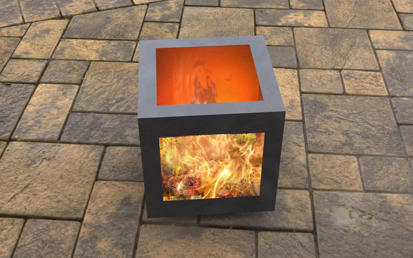 Modern Cube Backyard Fireplace with Square Cutout. DXF, SVG files for laser, plasma cutting. Garden Fire Pit. Фото 2