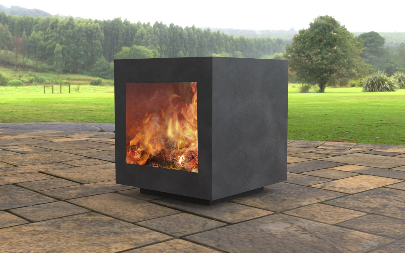 Modern Cube Backyard Fireplace with Square Cutout. DXF, SVG files for laser, plasma cutting. Garden Fire Pit. Фото 3