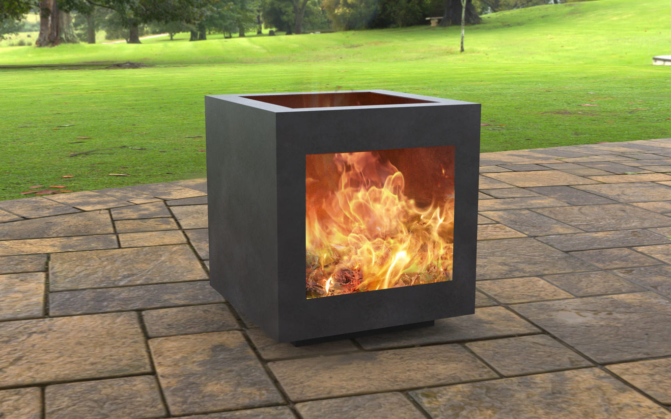 Modern Cube Backyard Fireplace with Square Cutout. DXF, SVG files for laser, plasma cutting. Garden Fire Pit. Фото 4