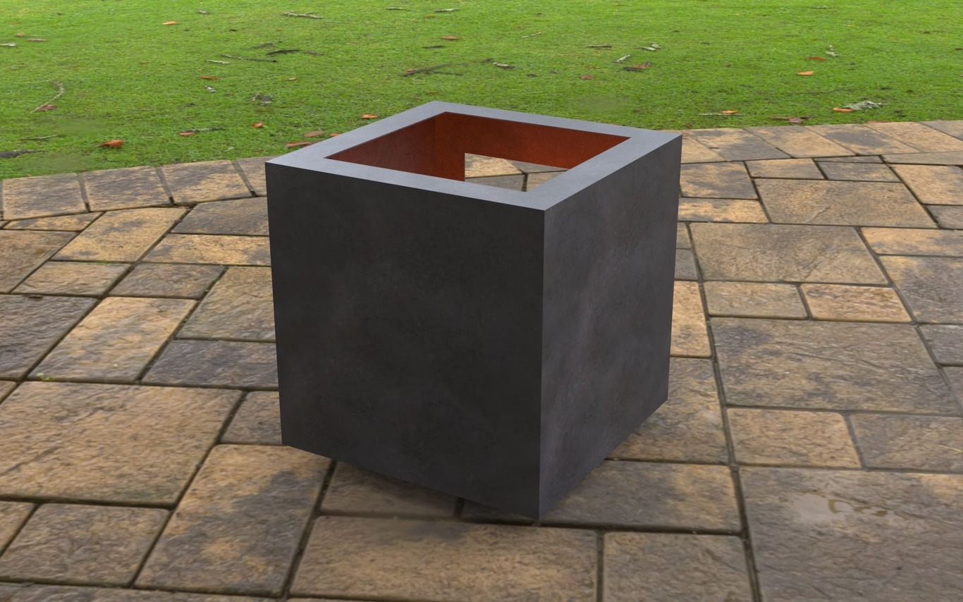 Modern Cube Backyard Fireplace with Square Cutout. DXF, SVG files for laser, plasma cutting. Garden Fire Pit. Фото 5