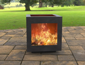 Modern Cube Backyard Fireplace with Square Cutout. DXF, SVG files for laser, plasma cutting. Garden Fire Pit
