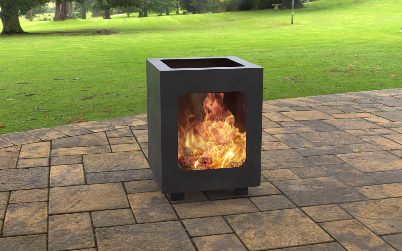 Modern Garden Fireplace with Cutout. DXF, SVG files for laser, plasma cutting. Outdoor Fire Pit