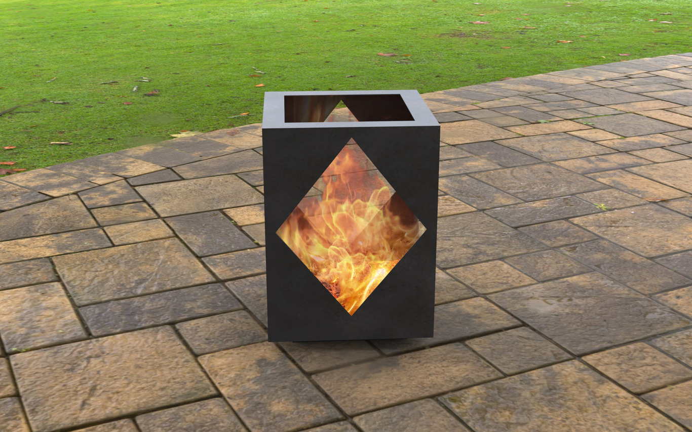 Modern Outdoor Fireplace with Rhombus Cutout. DXF, SVG files for laser, plasma cutting. Patio Fire Pit. Фото 2