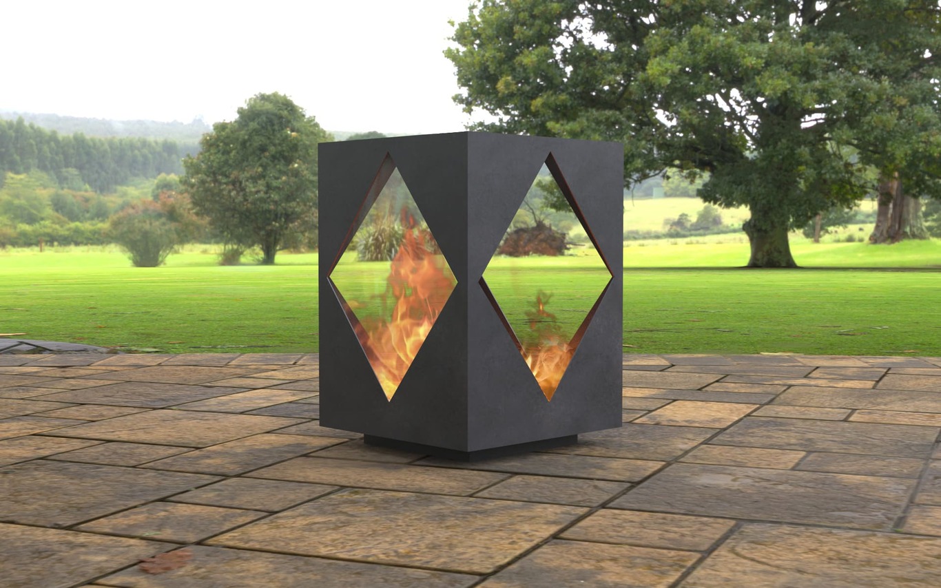 Modern Outdoor Fireplace with Rhombus Cutout. DXF, SVG files for laser, plasma cutting. Patio Fire Pit. Фото 3