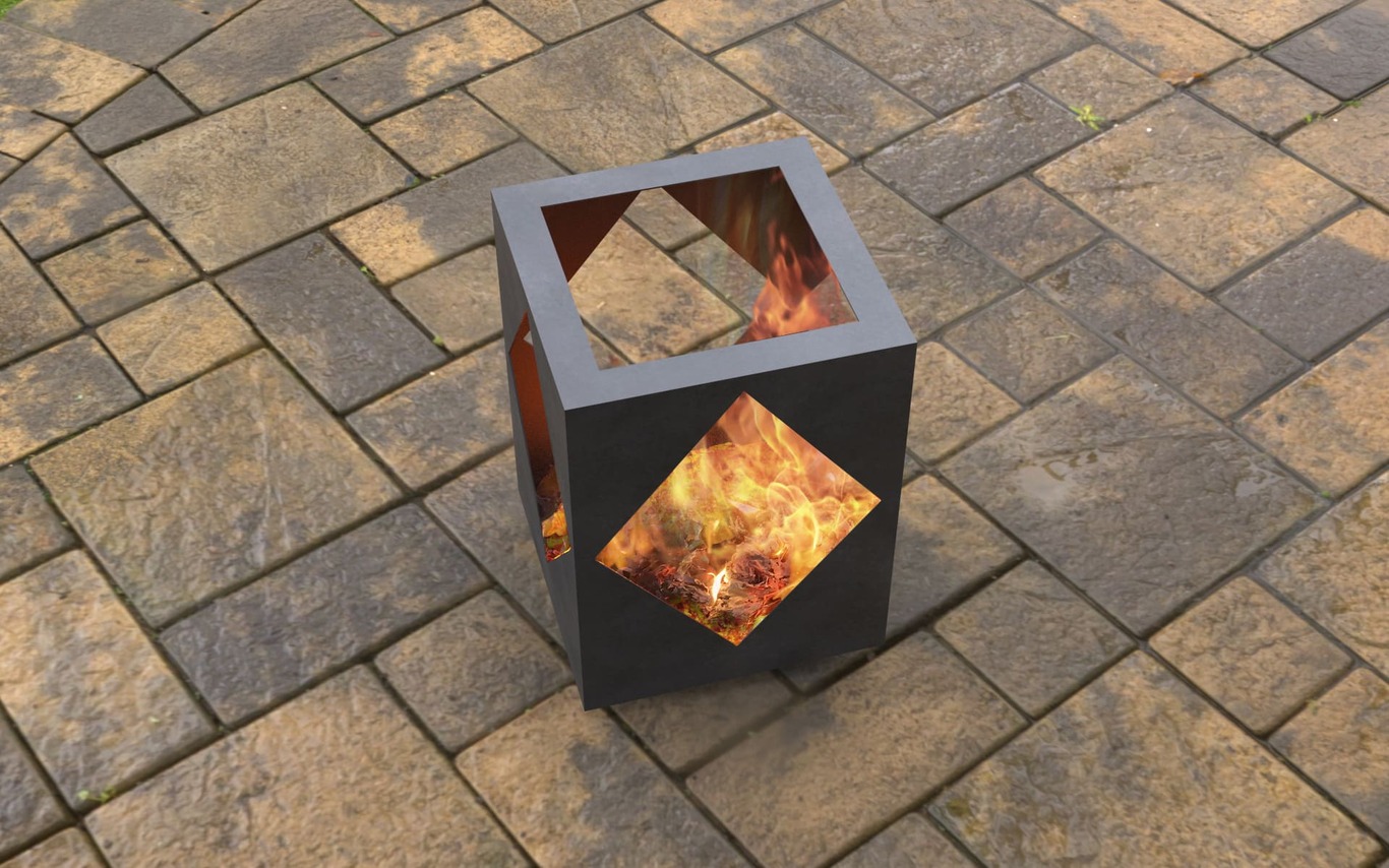 Modern Outdoor Fireplace with Rhombus Cutout. DXF, SVG files for laser, plasma cutting. Patio Fire Pit. Фото 4