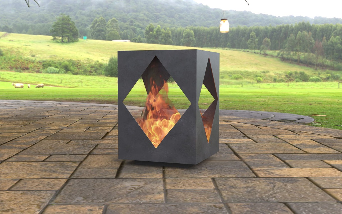 Modern Outdoor Fireplace with Rhombus Cutout. DXF, SVG files for laser, plasma cutting. Patio Fire Pit. Фото 5