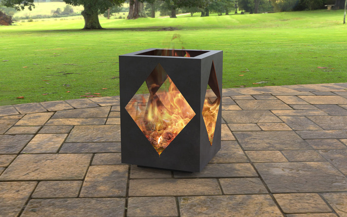 Modern Outdoor Fireplace with Rhombus Cutout. DXF, SVG files for laser, plasma cutting. Patio Fire Pit