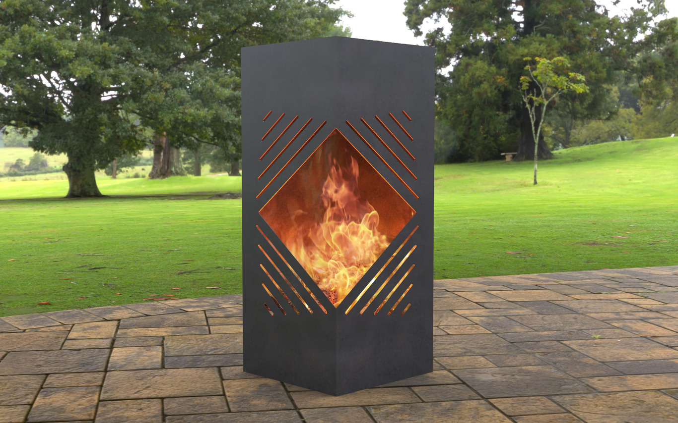 Outdoor Rhombus Column Fireplace. DXF, SVG files for laser, plasma cutting. Patio Fire Pit