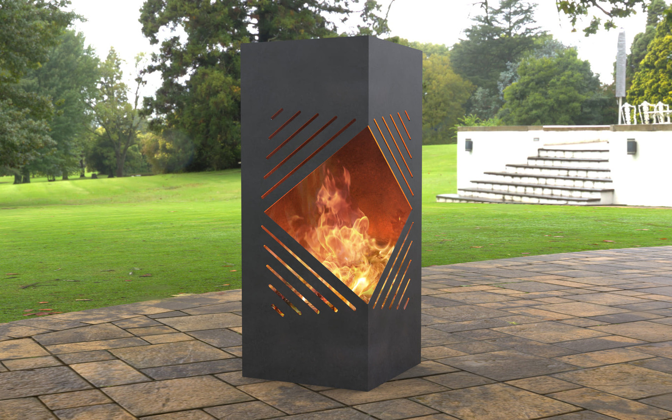Outdoor Rhombus Column Fireplace. DXF, SVG files for laser, plasma cutting. Patio Fire Pit. Фото 2
