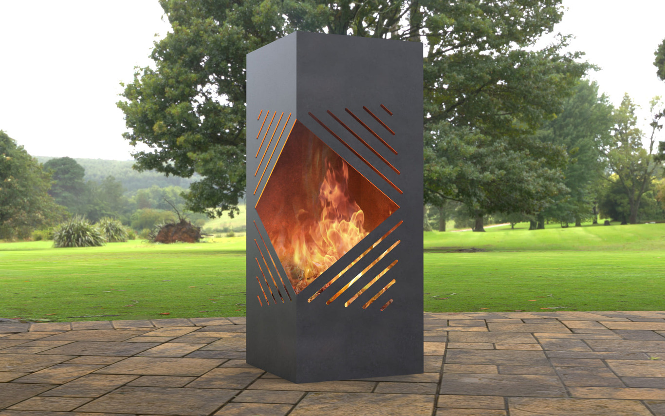 Outdoor Rhombus Column Fireplace. DXF, SVG files for laser, plasma cutting. Patio Fire Pit. Фото 3