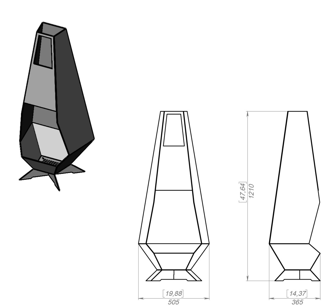 Outdoor Modern V2 Fireplace. DXF, SVG files for laser, plasma cutting. Chiminea Fire Pit. Фото 8
