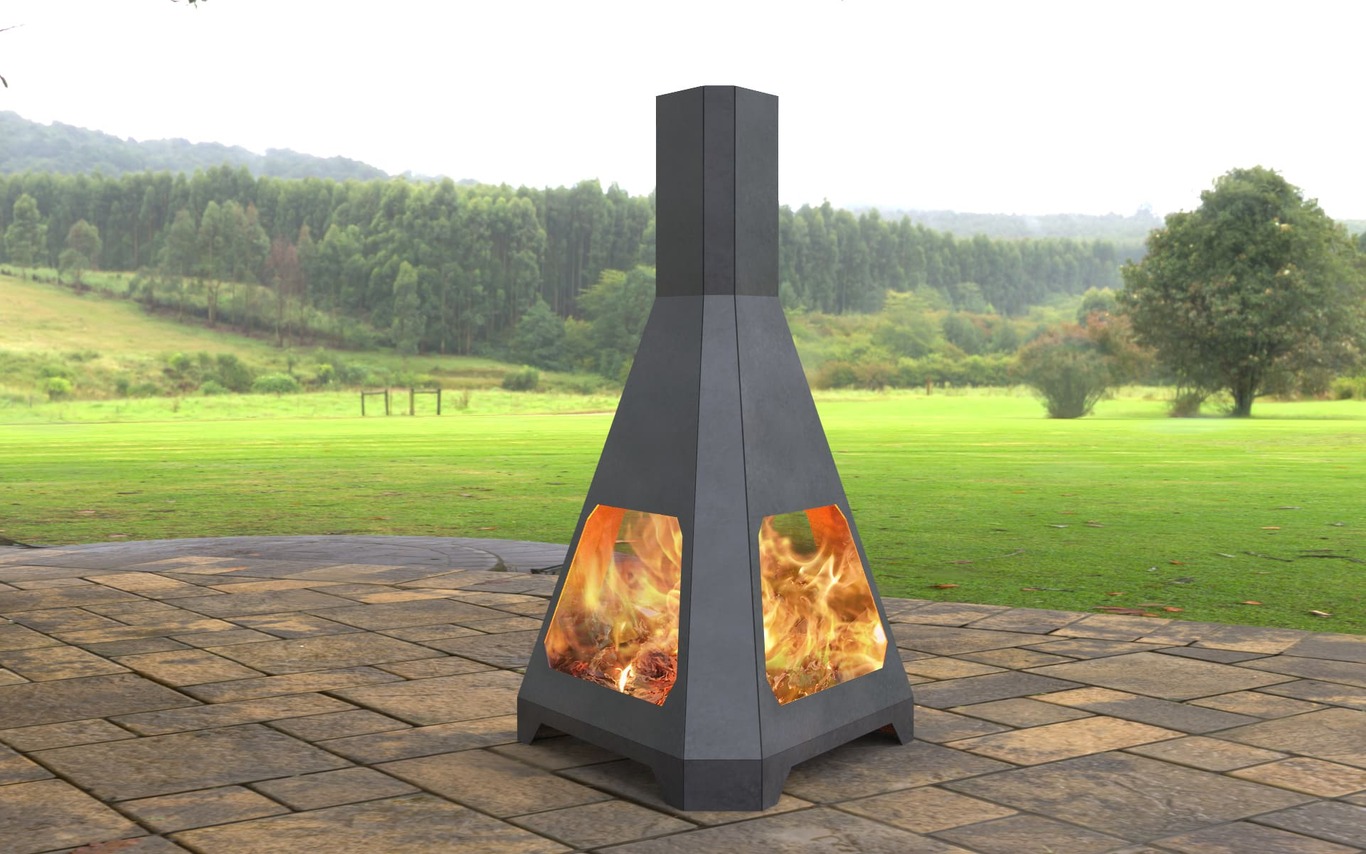 Outdoor Three-sided Fireplace. DXF, SVG files for laser, plasma cutting. Chiminea Fire Pit