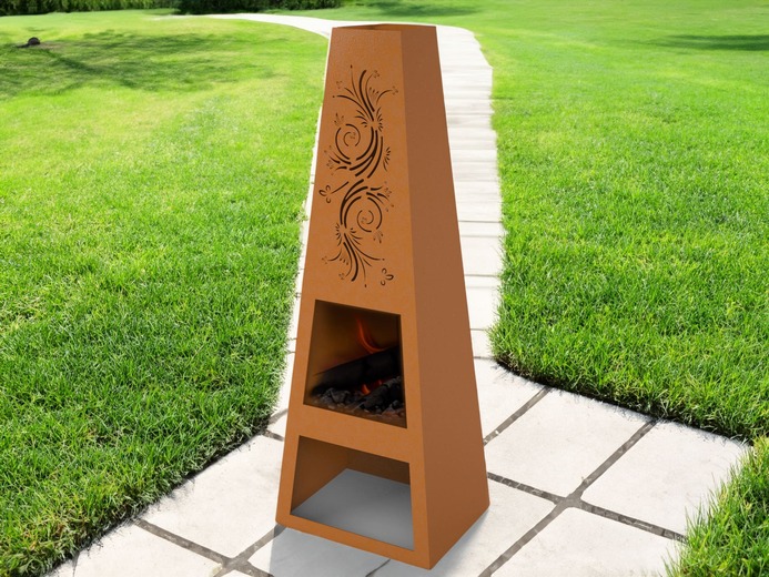 Garden Fireplace V3 59" with Ornament. DXF files for laser, plasma cutting. Pyramid Fire Pit