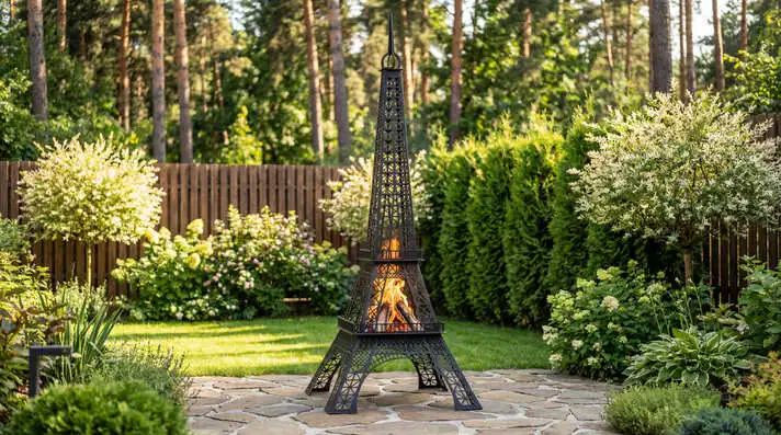 Backyard Eiffel Tower Fireplace. Chiminea Fire Pit DXF and SVG Art