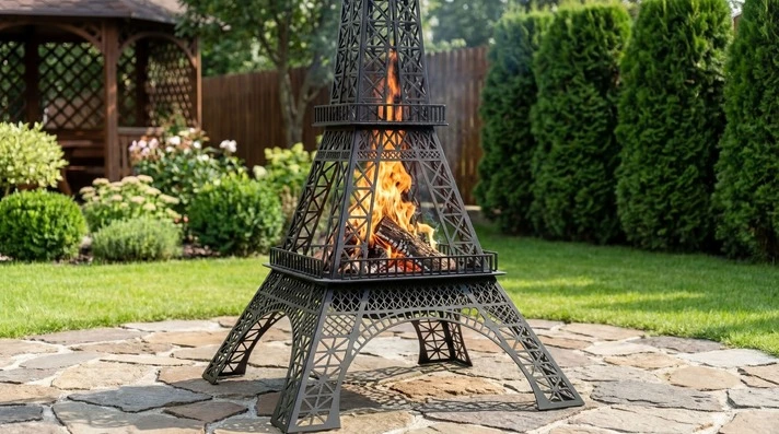Backyard Eiffel Tower Fireplace. Chiminea Fire Pit DXF and SVG Art
