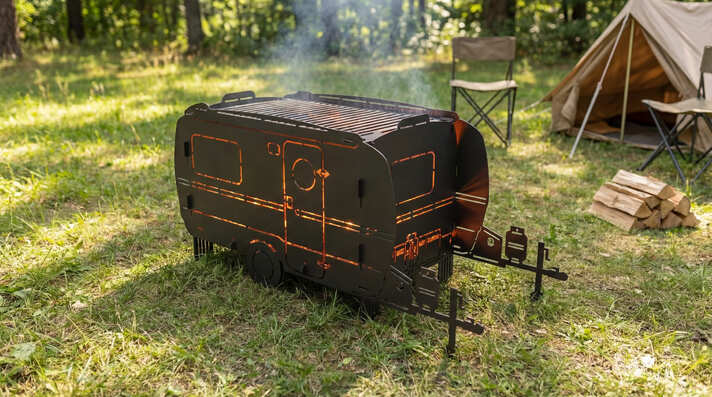 Camper Trailer Fire Pit Grill. DXF, SVG files for laser, plasma cutting