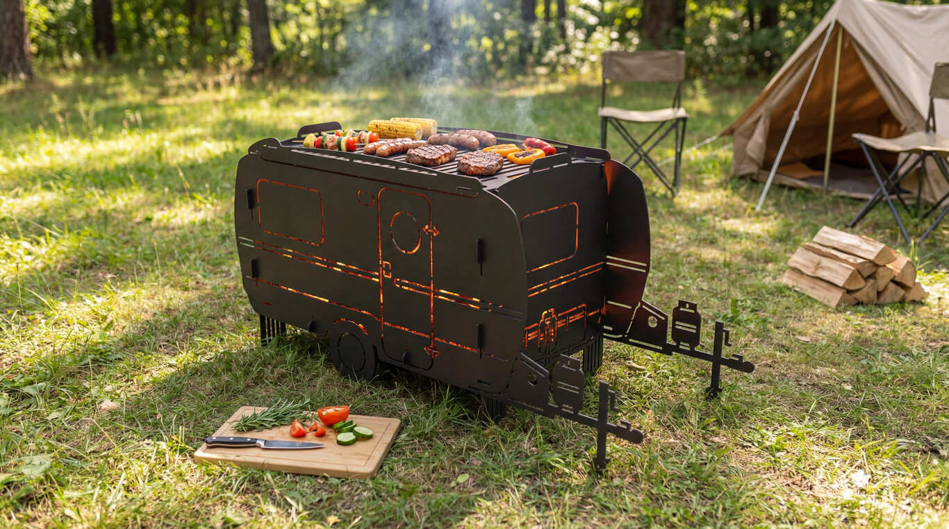Camper Trailer Fire Pit Grill. DXF, SVG files for laser, plasma cutting. Фото 2