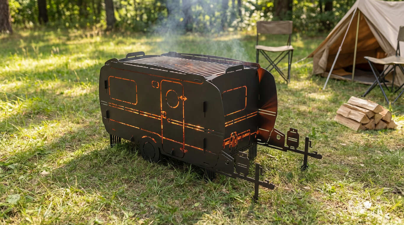 Camper Trailer Fire Pit Grill. DXF, SVG files for laser, plasma cutting